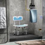 Cadeira de Duche para Idosos com Encosto e Altura Ajustável em 6 Níveis, Carga Máxima de 136 kg Azul Claro e Branco