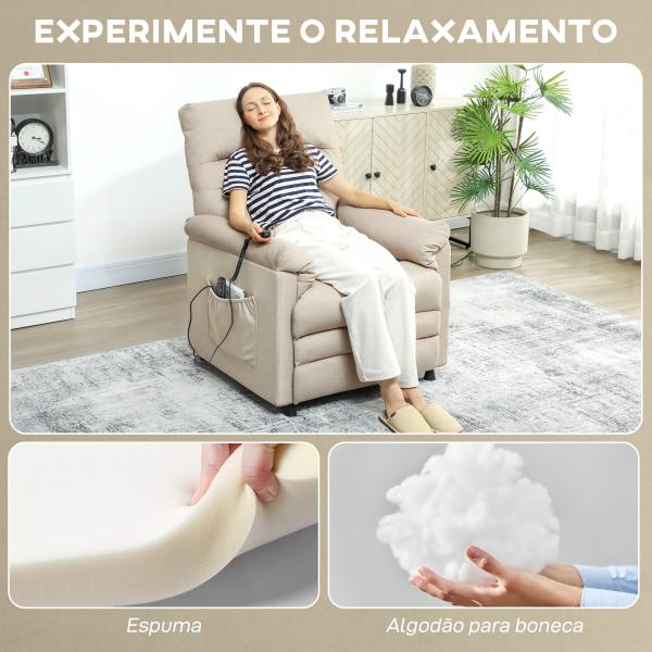 Poltrona Relax com Aquecimento Lombar e Massagem por Vibração Reclinável USB e Função de Memória 82x99x106 cm Bege