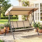 Baloiço de Jardim Exterior de 3 Lugares com Toldo Reclinável Assento Respirável e Estrutura de Aço 175x118x159 cm Bege