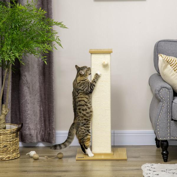 Poste Arranhador para Gatos com Poste de Sisal e Bola Suspensa para Interior 38x38x80cm Carvalho