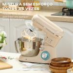Batedeira Planetária 4,5L 1300W 6 Velocidades Taça de Aço Inoxidável Batedor Gancho Varas Bege
