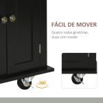 Ilha de Cozinha com Rodas 2 Gavetas 4 Portas Suporte para Temperos e Barra Lateral 111x44,5x82,5 cm Preto e Madeira
