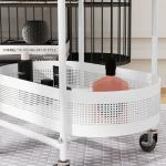 Carrinho Auxiliar com Rodas Carrinho de Cozinha de 3 Níveis com Cesta e Prateleiras 49,5x32,5x82,5 Branco e Madeira