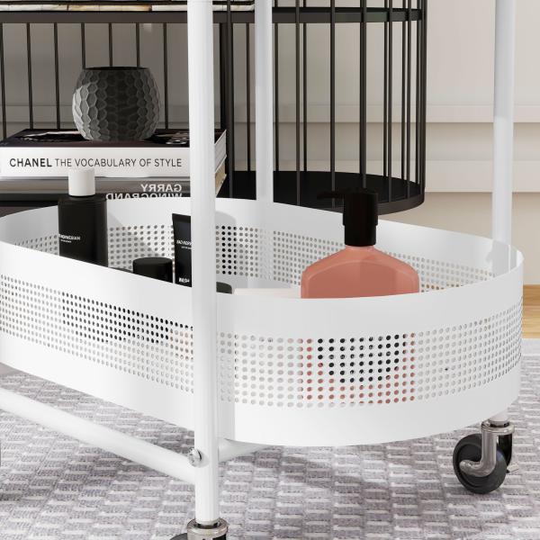 Carrinho Auxiliar com Rodas Carrinho de Cozinha de 3 Níveis com Cesta e Prateleiras 49,5x32,5x82,5 Branco e Madeira