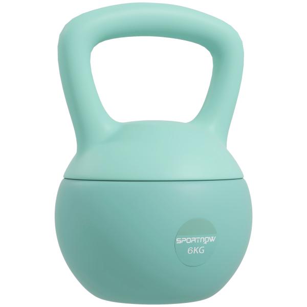 Kettlebell de 6 kg Pesa Russa Preenchida de Areia Metálica e Alça Antiderrapante para Treino em Casa Ginásio 19x19x28 cm Verde