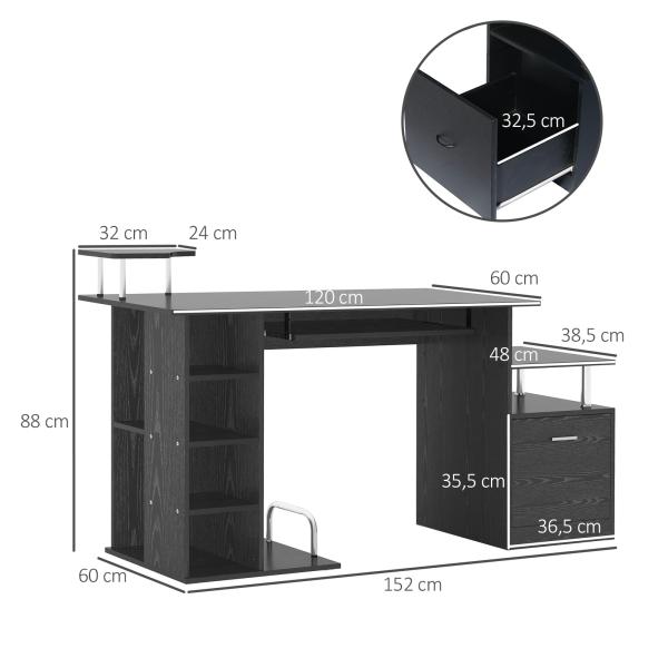 Secretária para Escritório de Madeira MDF 152x60x88 cm Preto