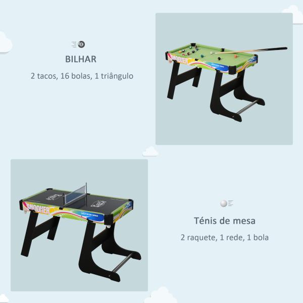 Mesa de Jogos Dobrável 4 em 1 Matraquilhos Hóquei de Mesa Bilhar Pingue - Pongue e Acessórios Incluídos 86,5x43,5x64 cm Multicor
