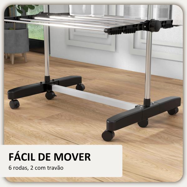 Estendal Vertical Dobrável de 4 Níveis com 6 Rodas 2 Laterais Dobráveis Prateleiras Ajustáveis 142x55x172cm Preto
