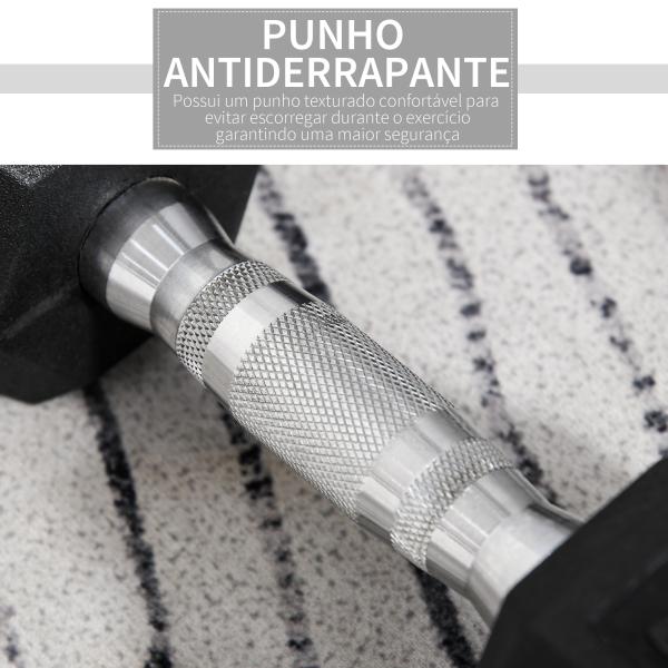 Conjunto de Halteres 20 kg com Barra Metálica e Cabeça Hexagonal Conjunto de Pesos para Treino 31x13,5 cm Preto e Prata