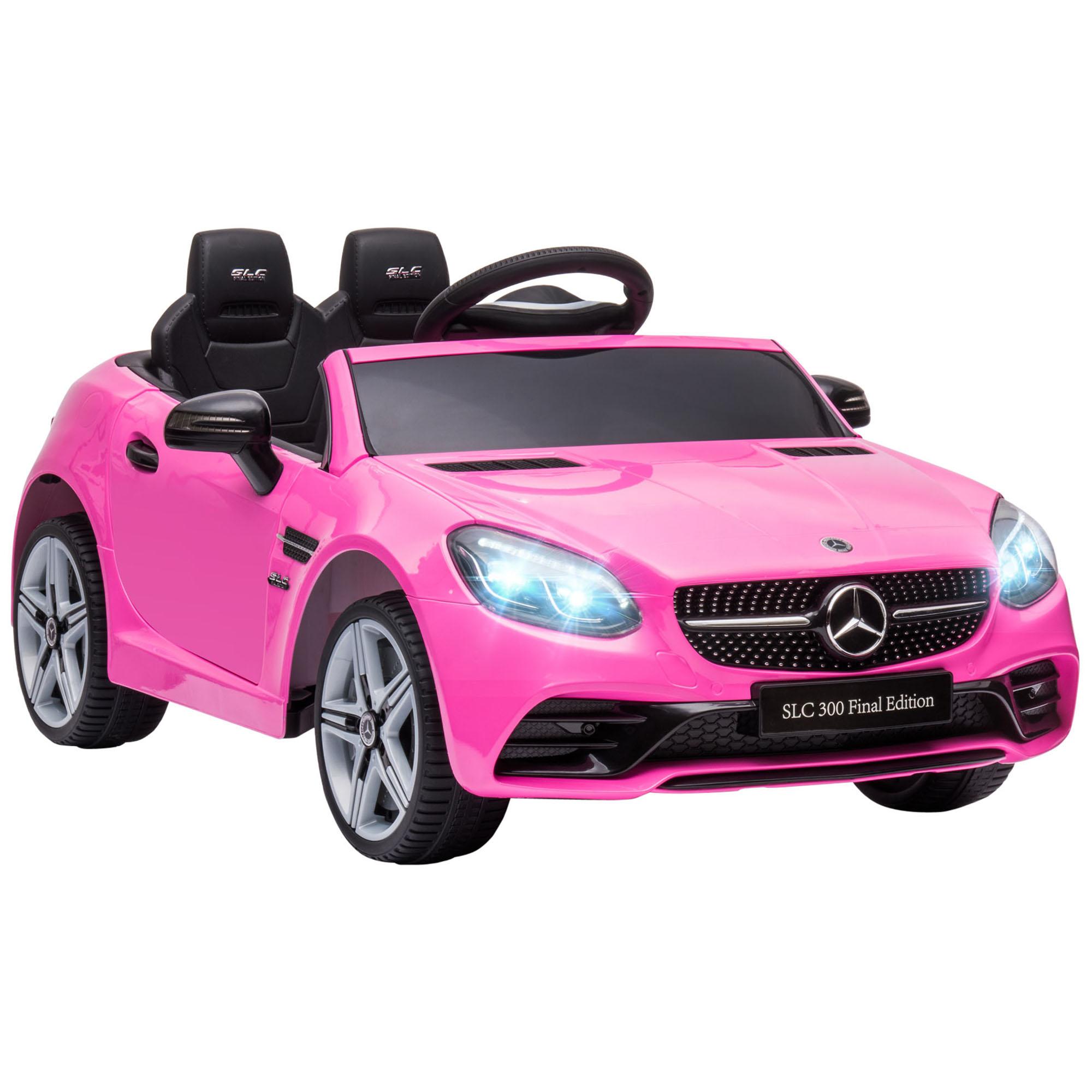 Carro Elétrico Mercedes SLC 300 12V para Crianças de 3 - 6 Anos com Controlo Remoto Faróis LED Buzina Música TF USB e Abertura da Porta 3 - 5km/h 107x62,5x44cm Rosa