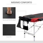 Marquesa de Massagem Dobrável e Portátil com Altura Ajustável e Apoio para a Cabeça 210x81x62 - 85 cm Vermelho e Preto