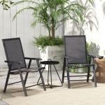 Conjunto de 2 Cadeiras Dobráveis para Exterior Cadeiras para Jardim com Textilene e Metal 58x64x94 cm Cinza Escuro