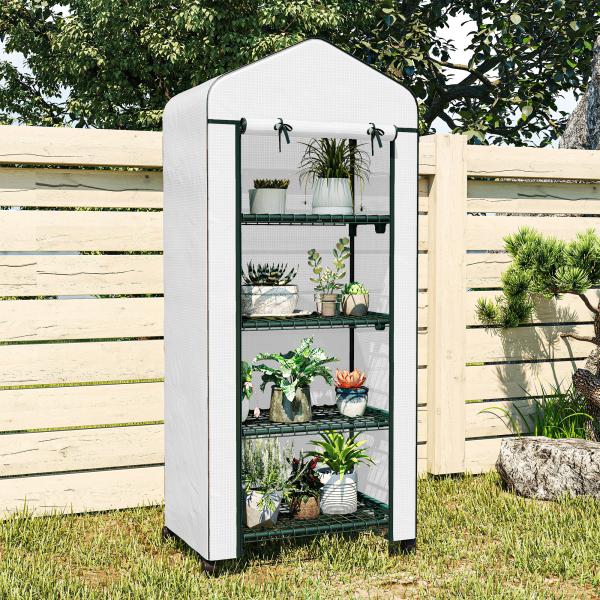 Estufa de Jardim com 4 Prateleiras e Cobertura de PE Estufa de Aço para Cultivo de Plantas Flores 69x50x165 cm Branco