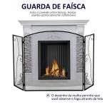 Frente para Lareira de 3 Painéis Dobrável com Dobradiças Estrutura Metálica e Malha Decorativa 132,5x76,5cm Preto