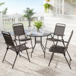 Conjunto de 4 Cadeiras Dobráveis para Jardim com Apoios de Braços Encosto e Assento Estrutura Metálica 55x63x93 cm Castanho