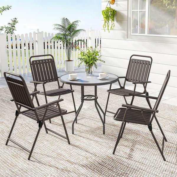 Conjunto de 4 Cadeiras Dobráveis para Jardim com Apoios de Braços Encosto e Assento Estrutura Metálica 55x63x93 cm Castanho