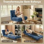 Sofá Cama Individual Estofado em Linho com Encosto Ajustável em 5 Posições e Almofada Sofá Cama Pequeno 72x75x85 cm Azul Escuro