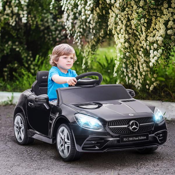 Carro Elétrico Mercedes SLC 300 12V com Controlo Remoto Faróis LED Música TF USB e Abertura da Porta 3 - 5km/h 107x62,5x44 cm Preto