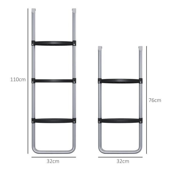 Escada para Trampolim de Aço Escada para Trampolim de 3 ou 2 Degraus com 2 Ganchos Capacidade 120 kg 110x32 cm Prata