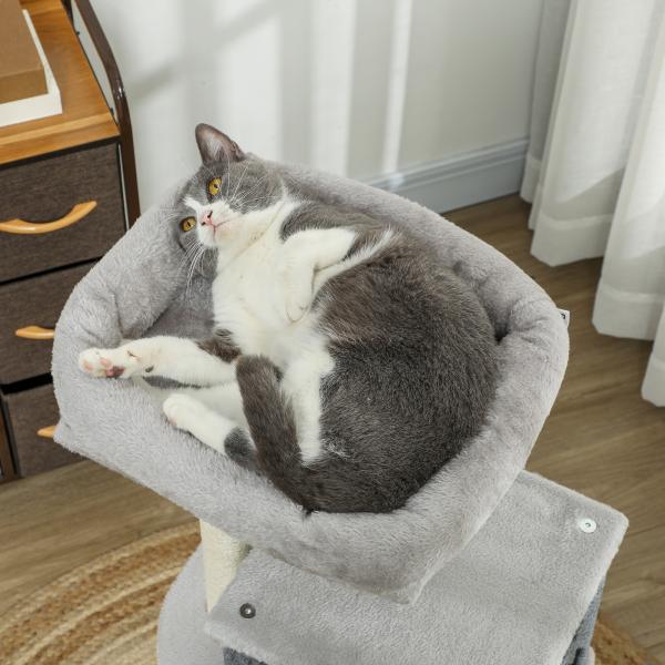 Arranhador para Gatos Grande Altura 104 cm com Plataformas Postes com Escova Bolas Suspensas e Almofadas para Arranhar Cinza