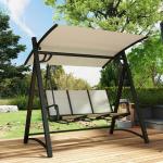 Baloiço de Jardim de 3 Lugares com Teto Ajustável UPF50+ Assento Transpirável e Estrutura em Metal 188x130x183 cm Creme