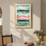 Quadro em Tela Abstrato Pintado à Mão 120x80 cm Quadro para Decoração de Salão Moderno com Moldura de Madeira Multicolor