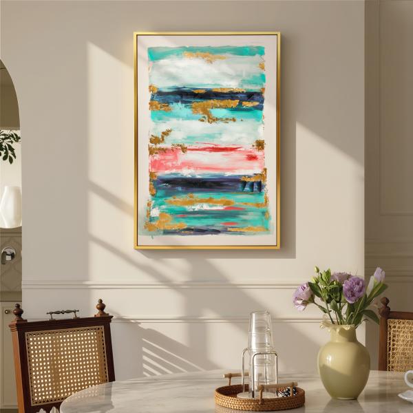 Quadro em Tela Abstrato Pintado à Mão 120x80 cm Quadro para Decoração de Salão Moderno com Moldura de Madeira Multicolor