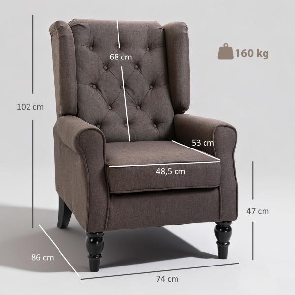 Poltrona de Sala de Estar Poltrona Moderna para Dormitório com Pés de Madeira Poltrona Individual 74x86x102 cm Marrom