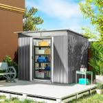 Abrigo de Jardim 4,5 m² 260x194x200 cm Abrigo Exterior Metálico com 2 Portas Deslizantes para Armazenamento de Ferramentas Cinza