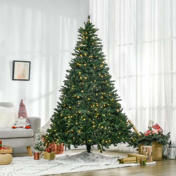 Árvore de Natal Artificial 210 cm com 700 LED Branco Quente, 2154 Pontas e Base Metálica Dobrável - Verde
