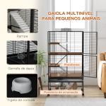 Gaiola para Animais Pequenos de 4 Níveis com Rodas Rampa Comedouro Bebedouro e Bandeja Removível 78x45,5x136 cm Preto