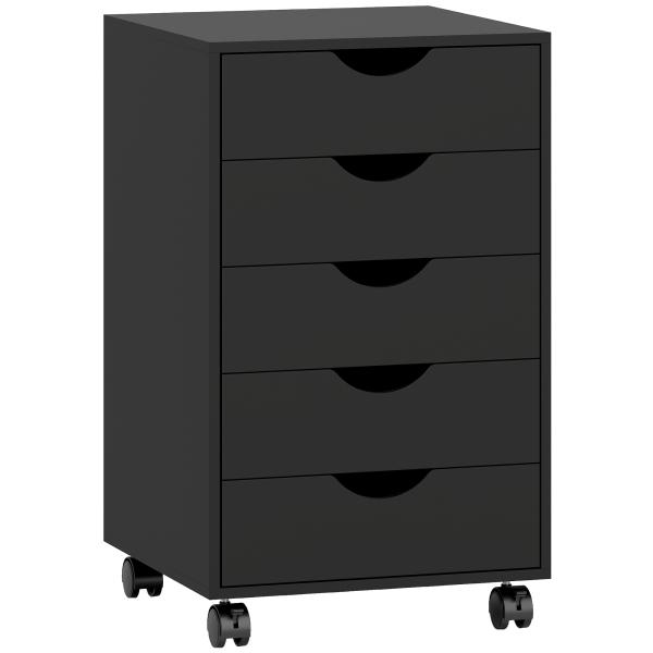 Bloco de Gavetas com Rodas Bloco de Gavetas para Escritório com 5 Gavetas 40x40x67 cm Preto