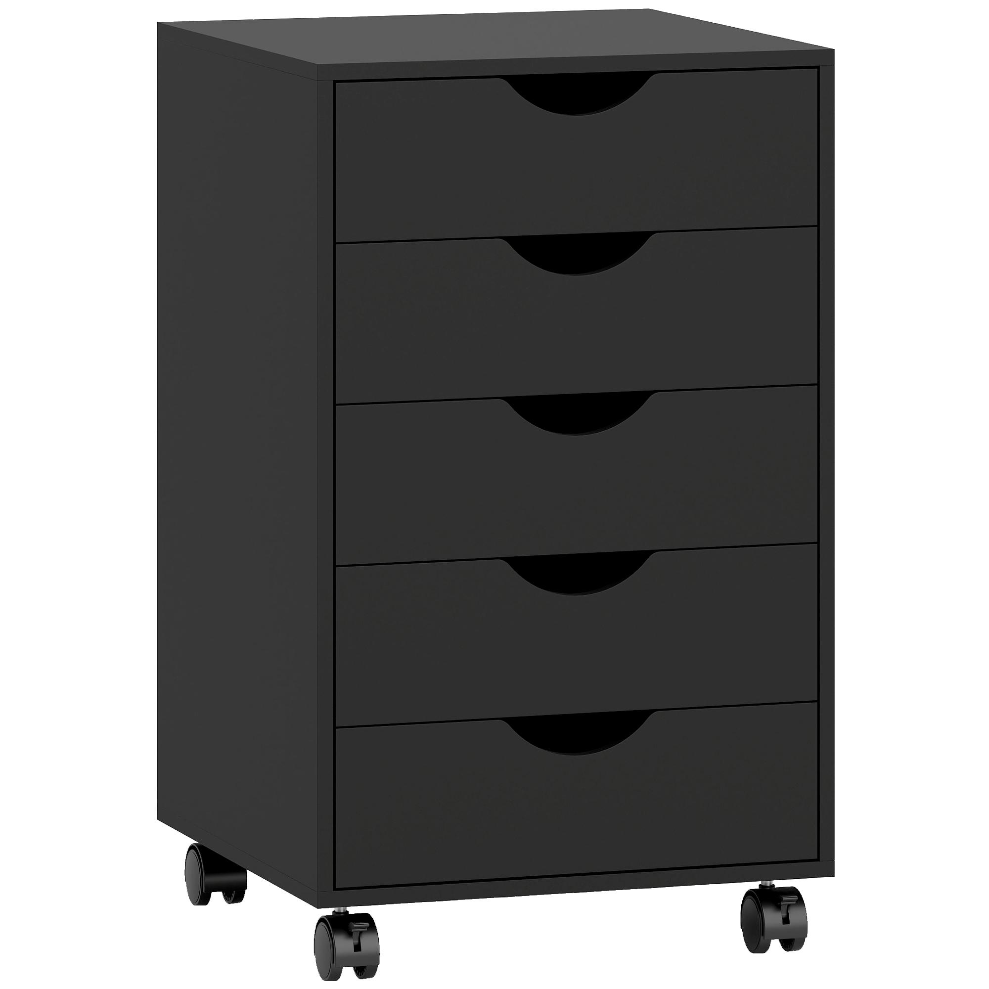 Bloco de Gavetas com Rodas Bloco de Gavetas para Escritório com 5 Gavetas 40x40x67 cm Preto