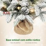 Mini Árvore de Natal Artificial com 35 Luzes LED 182 Ramos com Neve Pinhas Bagas e Base de Saco de Juta Ø48x60 cm Verde