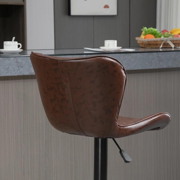 Conjunto de 2 Bancos de Bar Estofados em Couro Sintético Bancos Altos com Altura Ajustável Giratório com Encosto e Apoio para os Pés 46,5x54x88 - 108cm Marrom