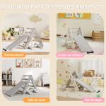 Escalada para Crianças de 18 - 48 Meses 4 em 1 com Arco de Escalada Baloiço Rampa e Escorrega 164x70x57 cm Cinza e Branco