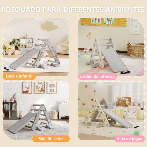 Escalada para Crianças de 18 - 48 Meses 4 em 1 com Arco de Escalada Baloiço Rampa e Escorrega 164x70x57 cm Cinza e Branco