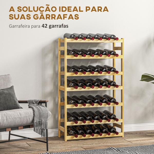 Garrafeira de Madeira para 42 Garrafas Garrafeira para Vinho de 7 Níveis 63x25x102 cm Madeira