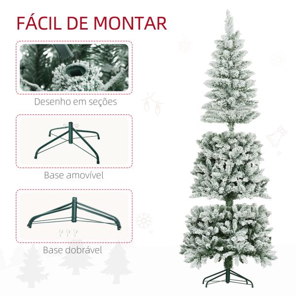 Árvore de Natal Artificial Coberta de Neve 180 cm com 479 Ramos e Suporte de Metal Árvore Natalícia para Sala Interior Verde