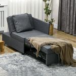 Sofá Cama 3 em 1 Sofá de 2 Lugares com Encosto Ajustável Sofá Cama Individual com Almofadas 65x98x69 cm Cinzento