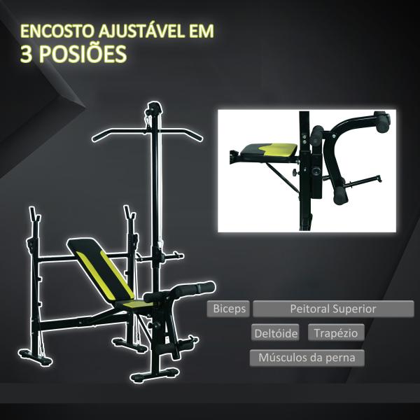 Banco de pesos reclinável multifuncional para treinamento e musculação 175x110x202 cm Preto