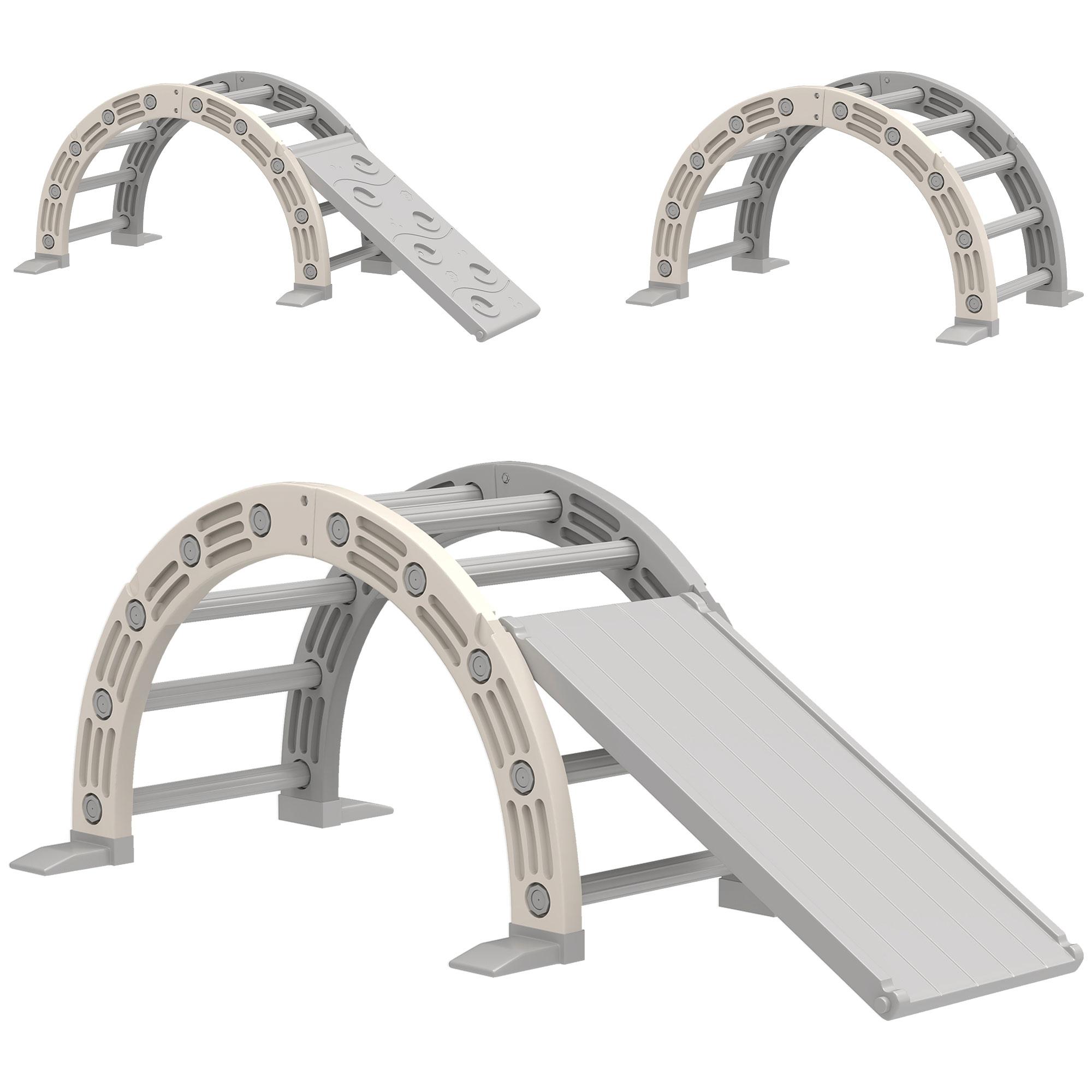 Escalada para Crianças de 18 - 48 Meses 4 em 1 com Arco de Escalada Baloiço Rampa e Escorrega 164x70x57 cm Cinza e Branco
