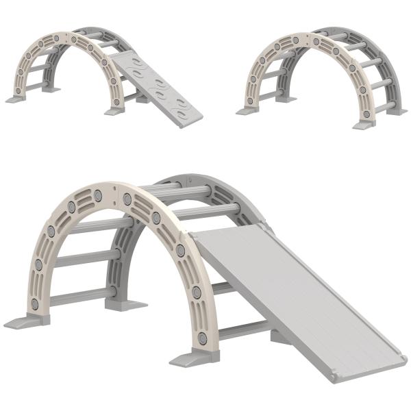 Escalada para Crianças de 18 - 48 Meses 4 em 1 com Arco de Escalada Baloiço Rampa e Escorrega 164x70x57 cm Cinza e Branco