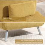 Sofá Cama de 1 Lugar Dobrável Estofado em Tecido Amarelo Mesclado com Encosto Ajustável em 5 Níveis 80x75x83 cm