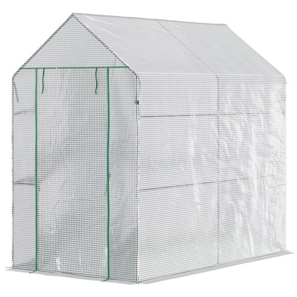Estufa de Jardim Estufa Caseira com 4 Prateleiras Porta Enrolável Cobertura de PE 140g/m² e Estrutura de Aço para Cultivos de Plantas Flores 120x186x190cm Branco