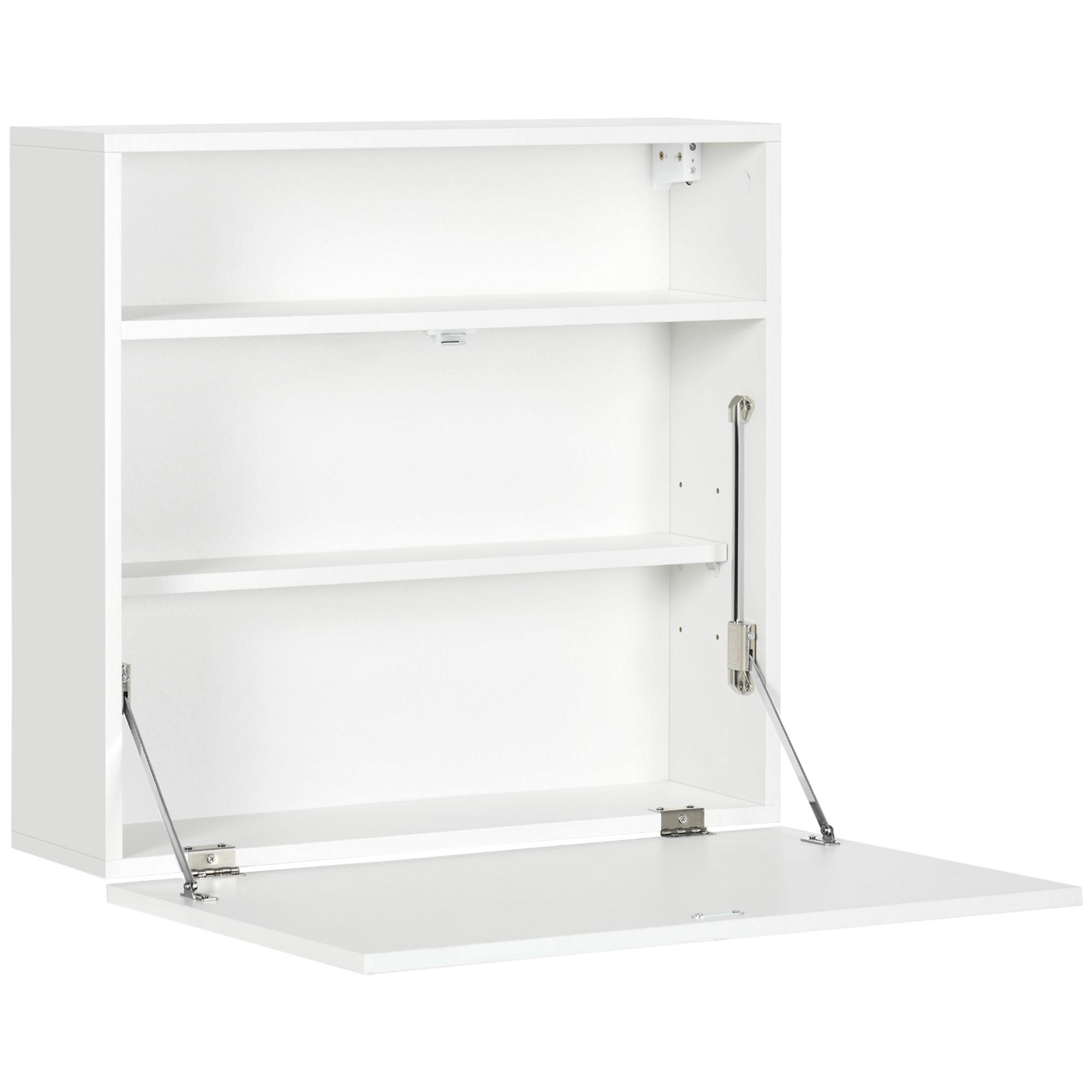 Secretária de Parede Pequena Dobrável com Prateleiras de Armazenamento Multifuncional Moderna para Estúdio Escritório Quarto Branco 64x20x60 cm