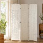 Separador de Ambientes de 3 Painéis Biombo Dobrável 135x180 cm Polipropileno Branco