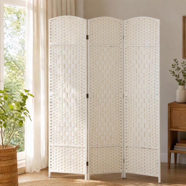 Separador de Ambientes de 3 Painéis Biombo Dobrável 135x180 cm Polipropileno Branco
