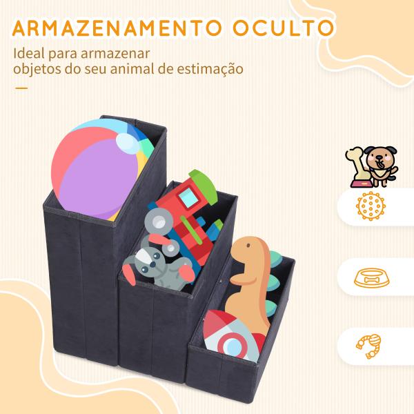 Escada para Animais de Estimação de 3 Degraus Dobrável com Tampa e Espaço de Armazenamento Escada para Cães Gatos Pequenos para Cama Sofá 40x54x48cm Preto