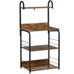 Estante de Cozinha Estante para Microondas com 4 Níveis Ganchos e Pés Ajustáveis Estante de Armazenamento 60x40x125 cm Marrom Rústico
